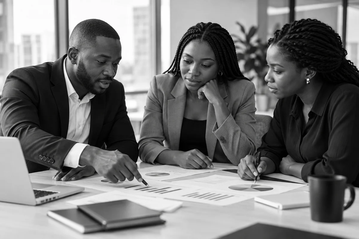 Marketing professionals discussing a strategy